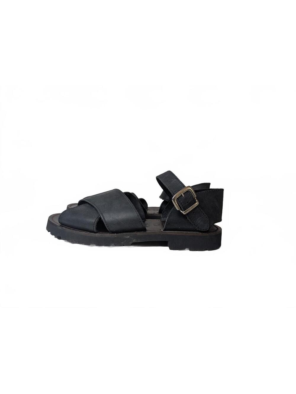 Kenneth Cole Reaction Black Leather Strappy Sandals with Buckle Ankle Strap 11.5